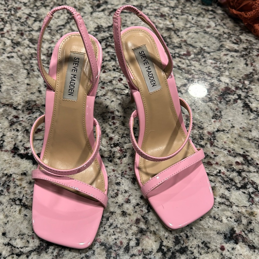 Patten Leather Pink Steve Madden sling back heels